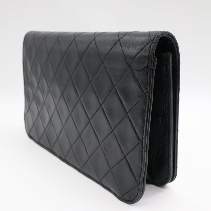 Chanel CC Black Push Lock Single Flap Quilted Lambskin Shoulder Handbag - Lux Central