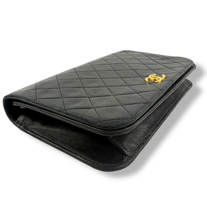 Chanel CC Black Push Lock Single Flap Quilted Lambskin Shoulder Handbag - Lux Central