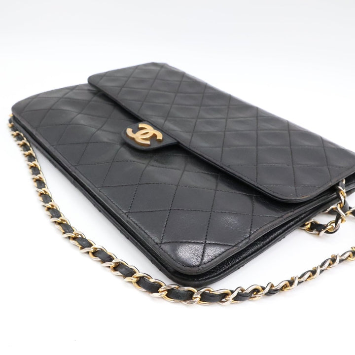 Chanel CC Black Push Lock Single Flap Quilted Lambskin Shoulder Handbag - Lux Central