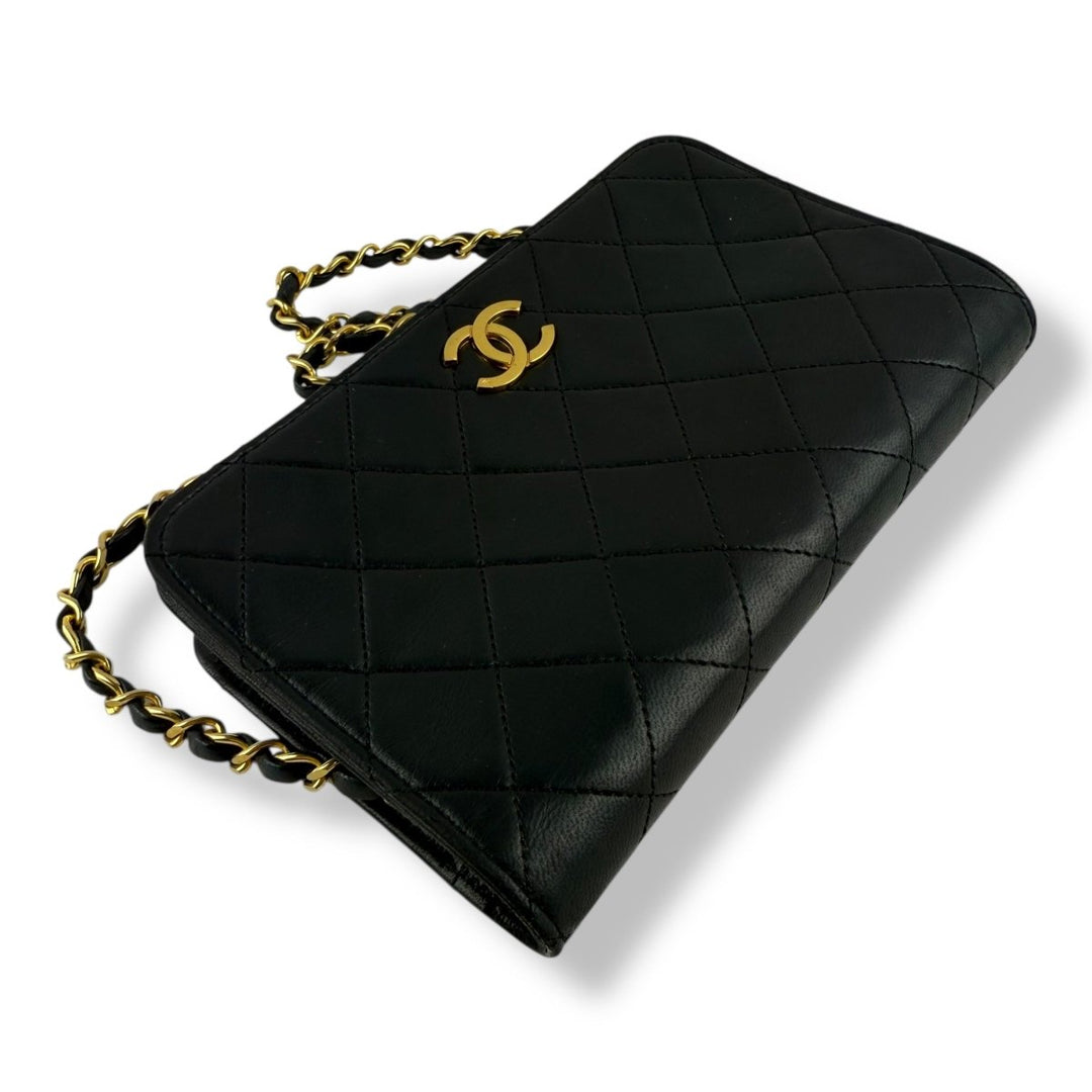 Chanel CC Black Push Lock Single Flap Shoulder Handbag - Lux Central