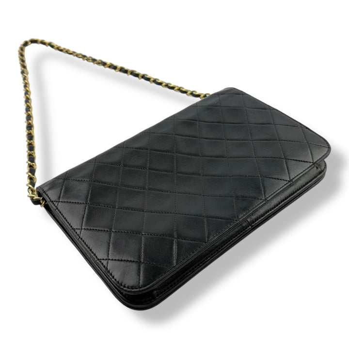 Chanel CC Black Push Lock Single Flap Vintage Shoulder Handbag - Lux Central