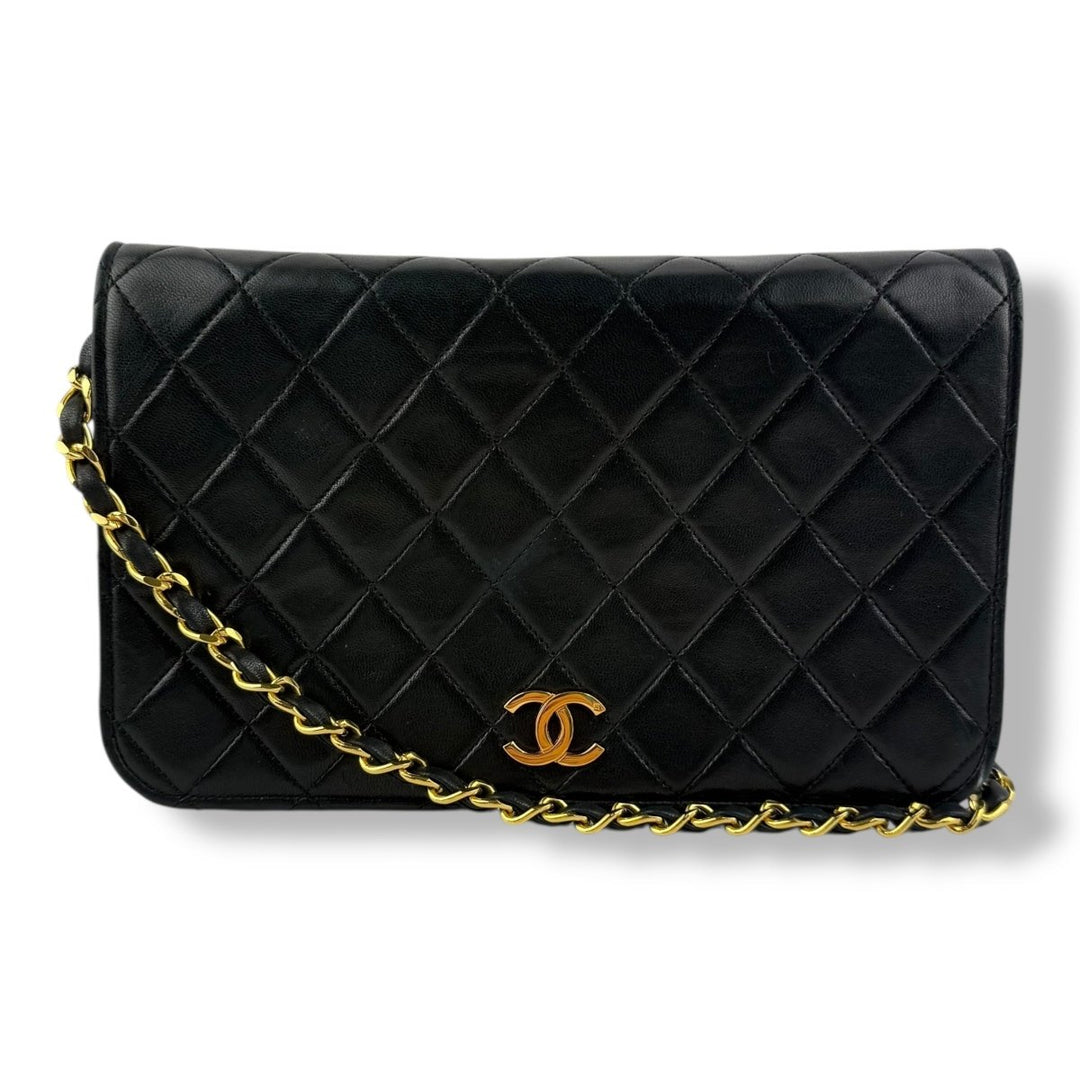 Chanel CC Black Push Lock Single Flap Vintage Shoulder Handbag - Lux Central