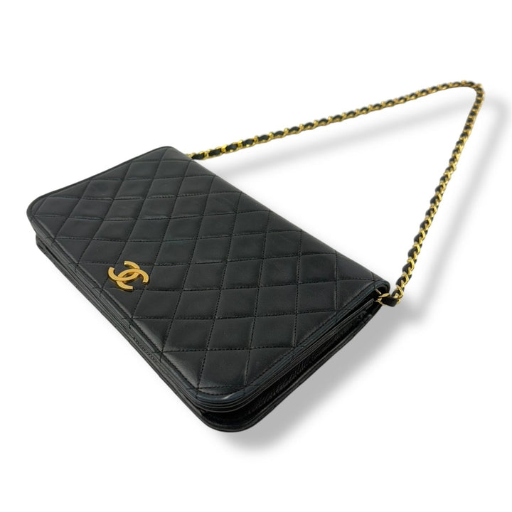 Chanel CC Black Push Lock Single Flap Vintage Shoulder Handbag - Lux Central
