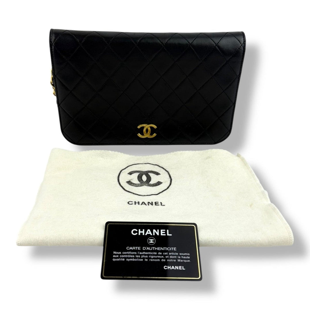 Chanel CC Black Push Lock Single Flap Vintage Shoulder Handbag - Lux Central