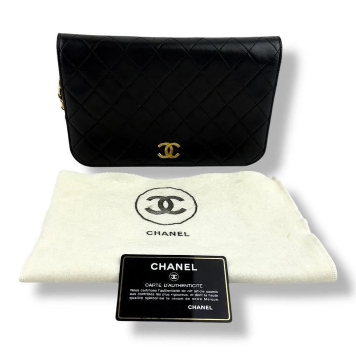 Chanel CC Black Push Lock Single Flap Vintage Shoulder Handbag - Lux Central