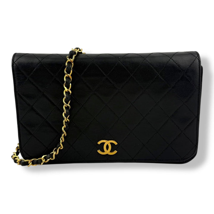 Chanel CC Black Push Lock Single Flap Vintage Shoulder Handbag - Lux Central