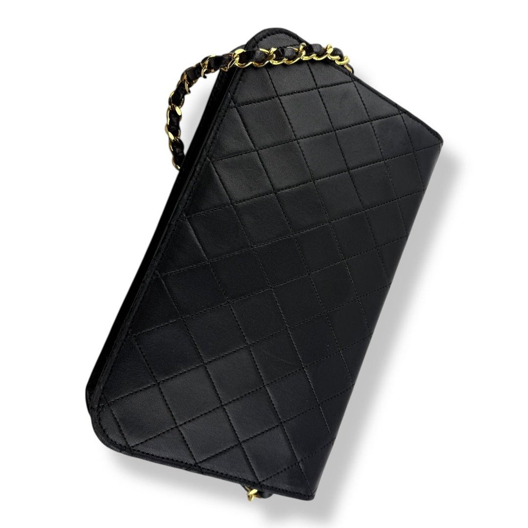 Chanel CC Black Push Lock Single Flap Vintage Shoulder Handbag - Lux Central