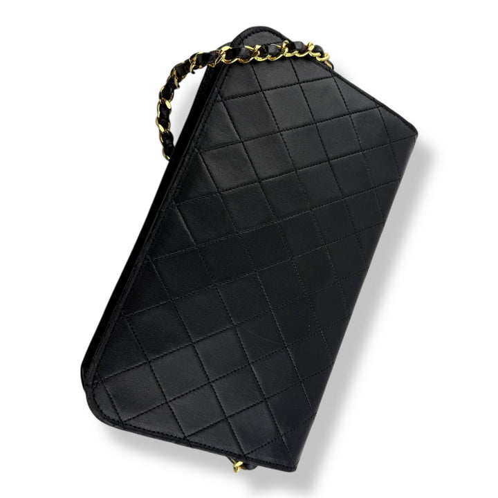 Chanel CC Black Push Lock Single Flap Vintage Shoulder Handbag - Lux Central
