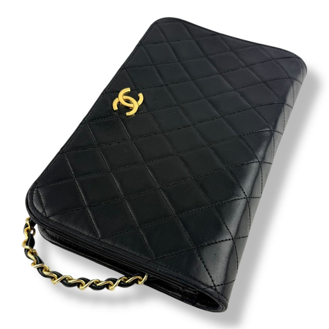 Chanel CC Black Push Lock Single Flap Vintage Shoulder Handbag - Lux Central