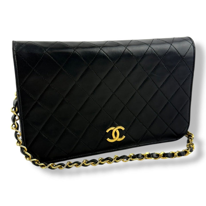 Chanel CC Black Push Lock Single Flap Vintage Shoulder Handbag - Lux Central