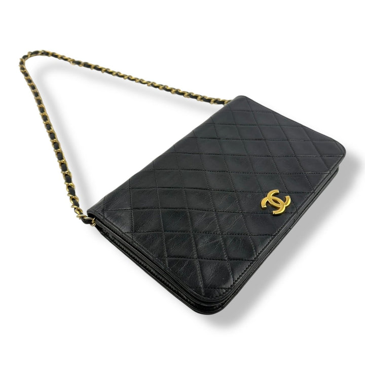 Chanel CC Black Push Lock Single Flap Vintage Shoulder Handbag - Lux Central