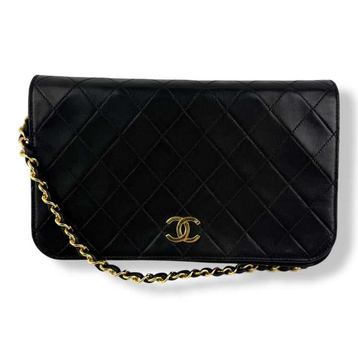 Chanel CC Black Push Lock Single Flap Vintage Shoulder Handbag - Lux Central
