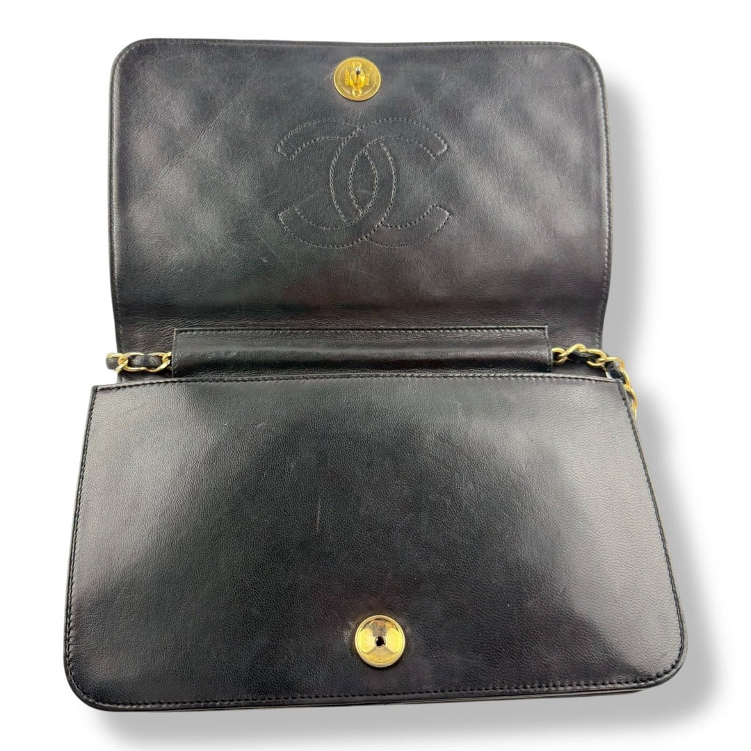 Chanel CC Black Push Lock Single Flap Vintage Shoulder Handbag - Lux Central