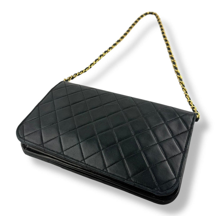 Chanel CC Black Push Lock Single Flap Vintage Shoulder Handbag - Lux Central
