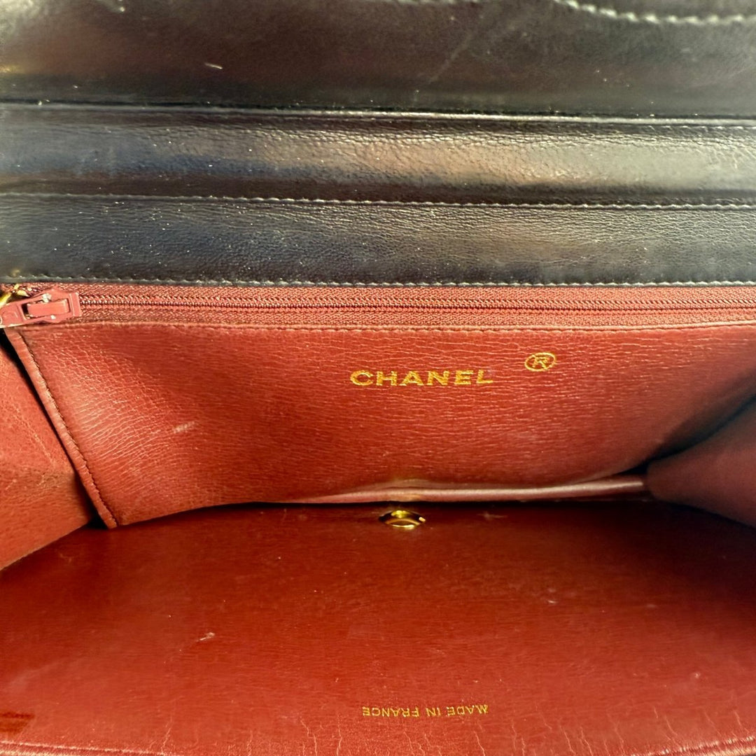 Chanel CC Black Push Lock Single Flap Vintage Shoulder Handbag - Lux Central
