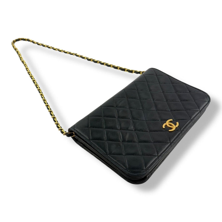 Chanel CC Black Push Lock Single Flap Vintage Shoulder Handbag - Lux Central
