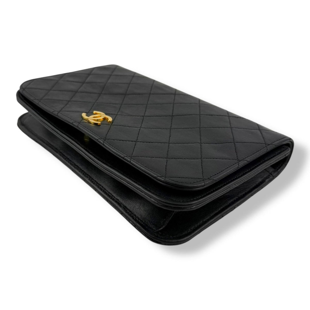 Chanel CC Black Push Lock Single Flap Vintage Shoulder Handbag - Lux Central