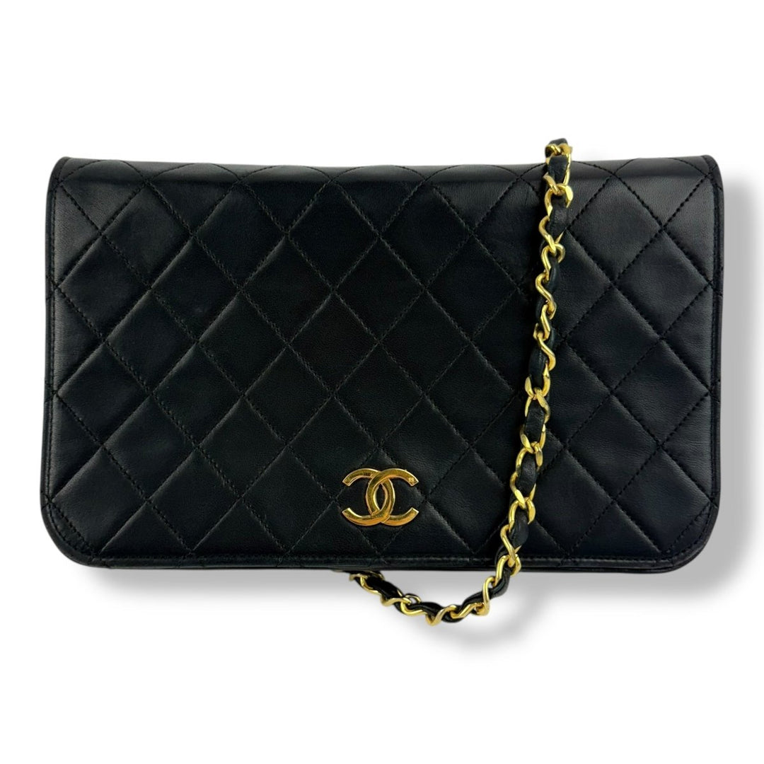 Chanel CC Black Push Lock Single Flap Vintage Shoulder Handbag - Lux Central