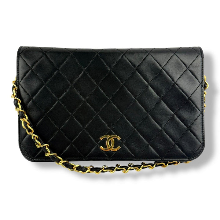 Chanel CC Black Push Lock Single Flap Vintage Shoulder Handbag - Lux Central