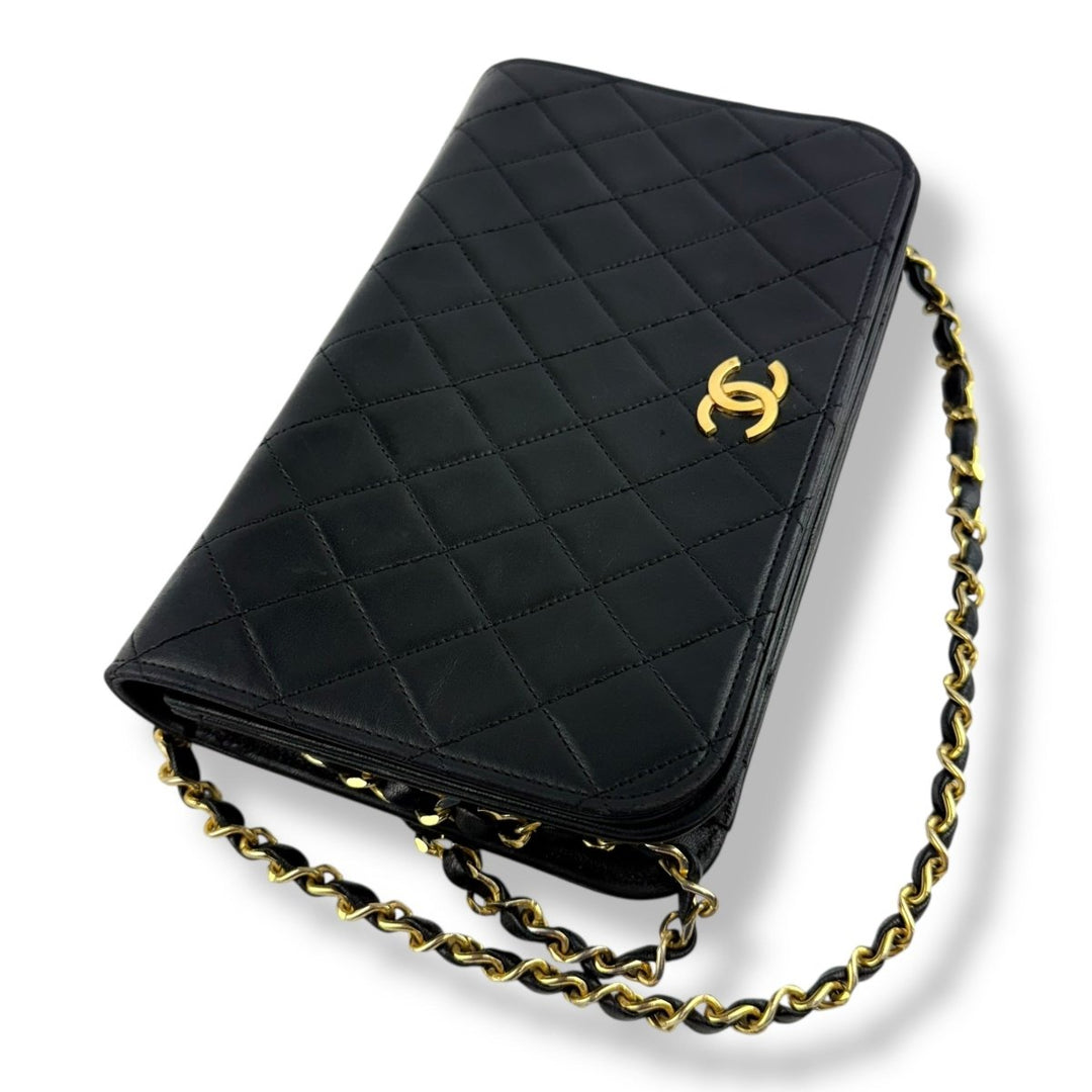 Chanel CC Black Push Lock Single Flap Vintage Shoulder Handbag - Lux Central