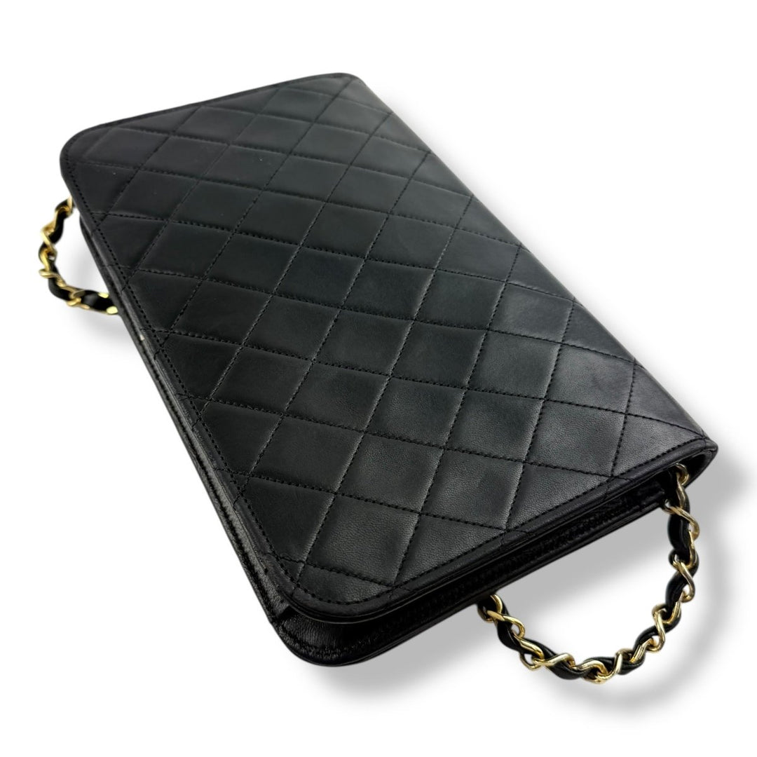 Chanel CC Black Push Lock Single Flap Vintage Shoulder Handbag - Lux Central