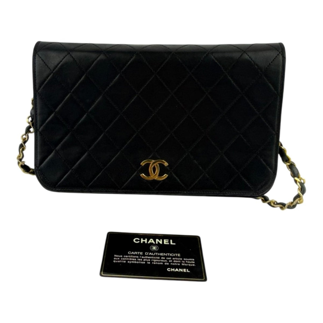 Chanel CC Black Push Lock Single Flap Vintage Shoulder Handbag - Lux Central