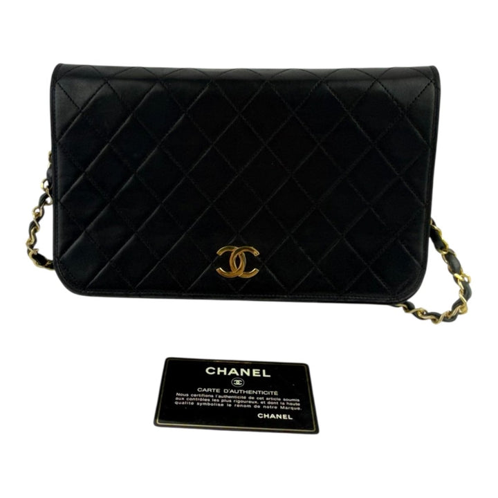 Chanel CC Black Push Lock Single Flap Vintage Shoulder Handbag - Lux Central