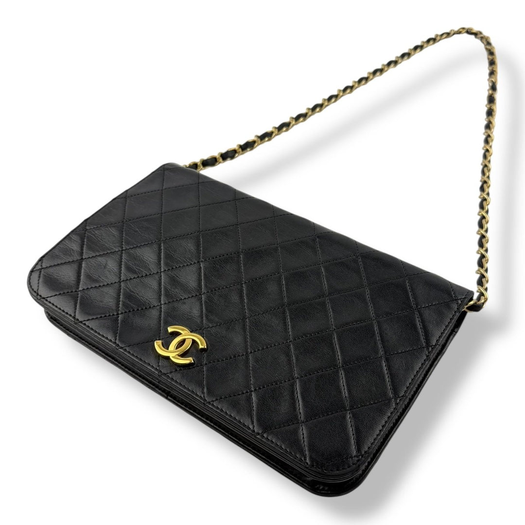 Chanel CC Black Push Lock Single Flap Vintage Shoulder Handbag - Lux Central