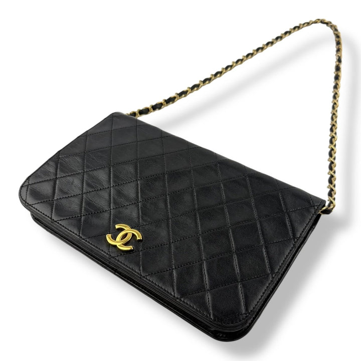 Chanel CC Black Push Lock Single Flap Vintage Shoulder Handbag - Lux Central