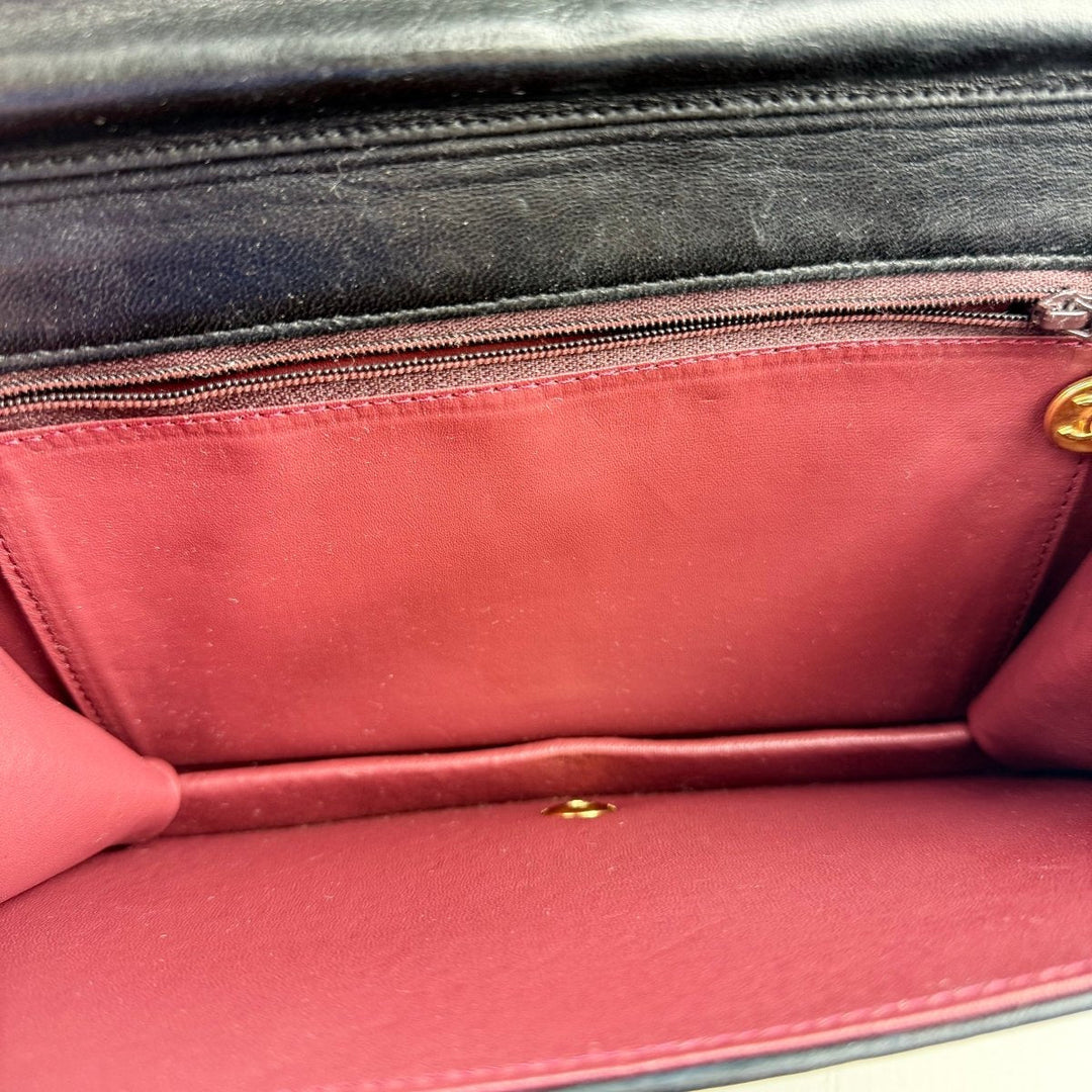 Chanel CC Black Push Lock Single Flap Vintage Shoulder Handbag - Lux Central