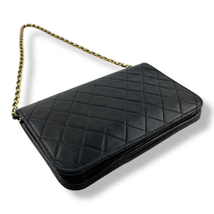 Chanel CC Black Push Lock Single Flap Vintage Shoulder Handbag - Lux Central