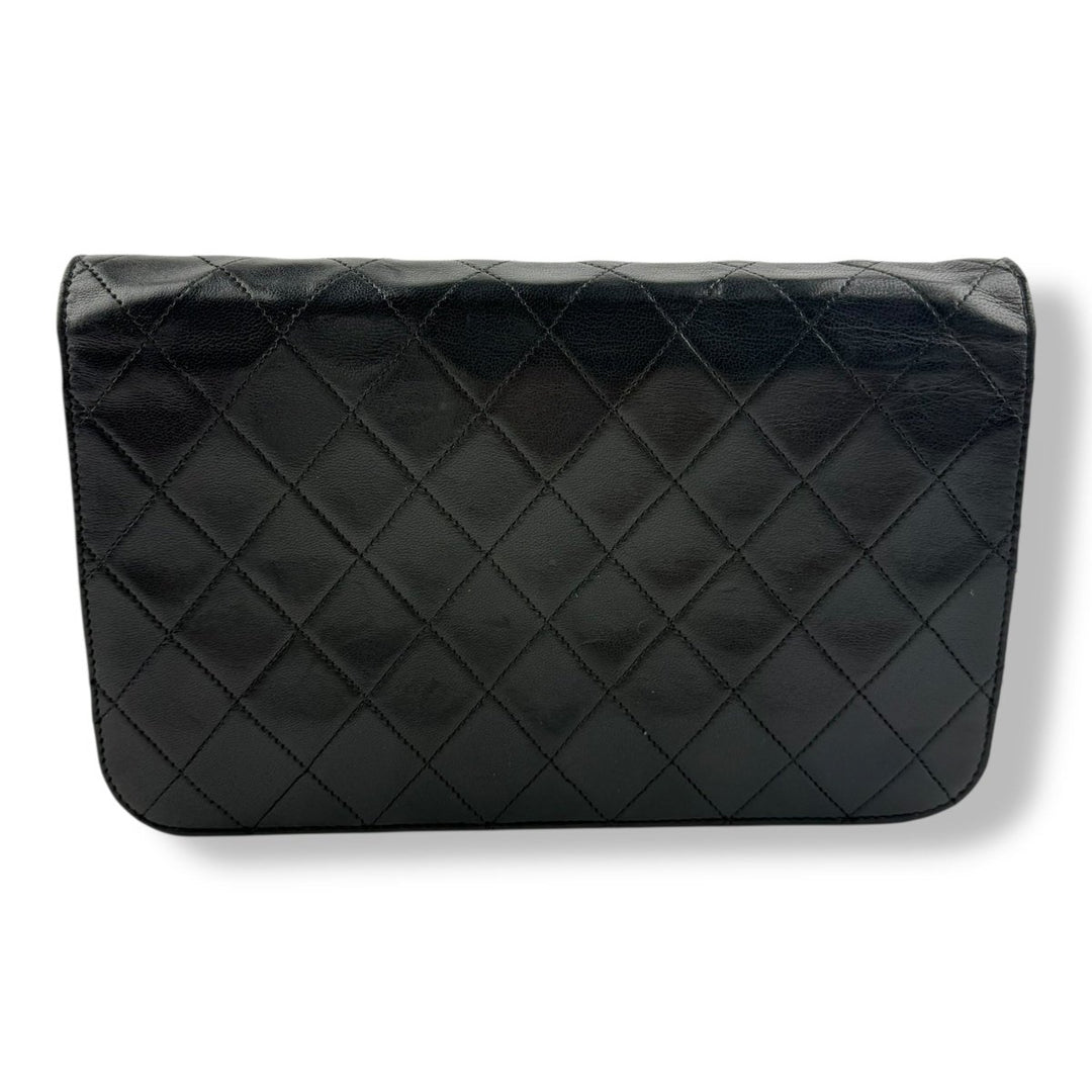Chanel CC Black Push Lock Single Flap Vintage Shoulder Handbag - Lux Central