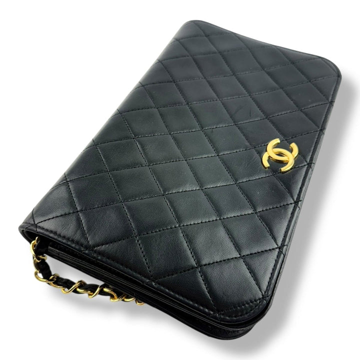 Chanel CC Black Push Lock Single Flap Vintage Shoulder Handbag - Lux Central