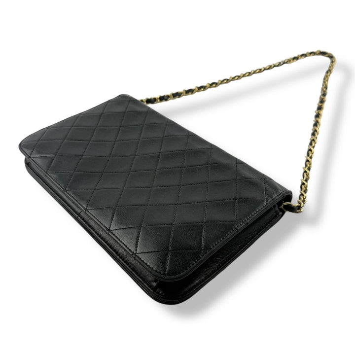 Chanel CC Black Push Lock Single Flap Vintage Shoulder Handbag - Lux Central