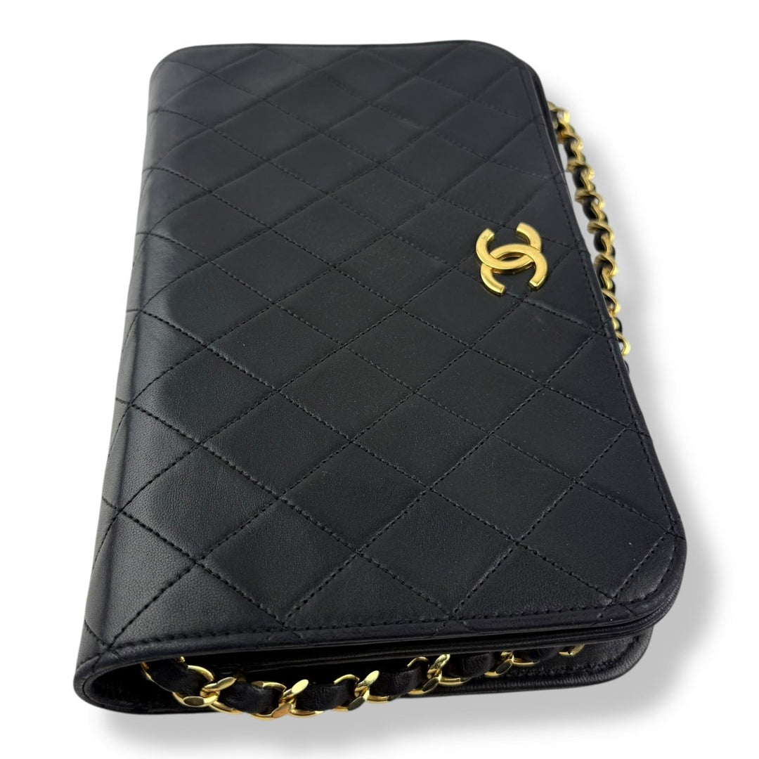 Chanel CC Black Push Lock Single Flap Vintage Shoulder Handbag - Lux Central
