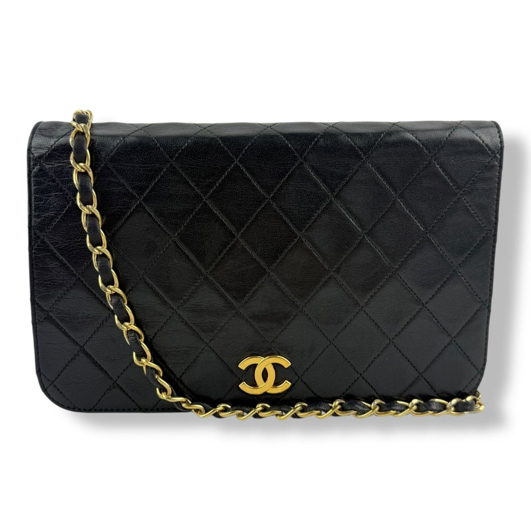 Chanel CC Black Push Lock Single Flap Vintage Shoulder Handbag - Lux Central