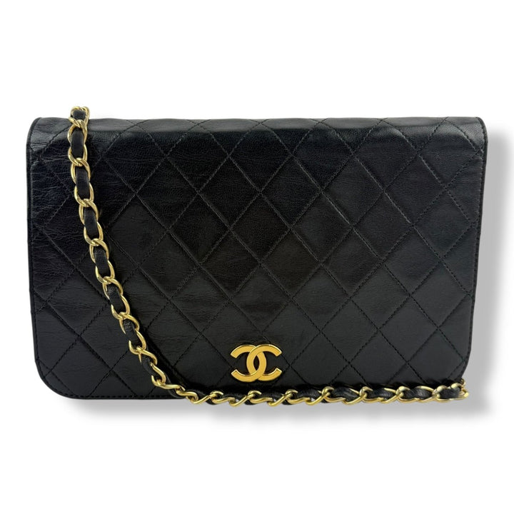 Chanel CC Black Push Lock Single Flap Vintage Shoulder Handbag - Lux Central