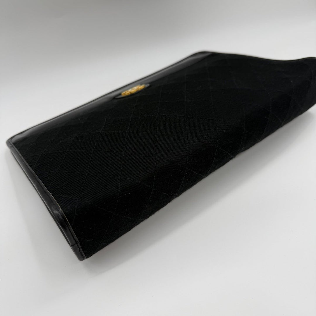 Chanel CC Black Quilted Cotton Vintage Clutch Bag - Lux Central