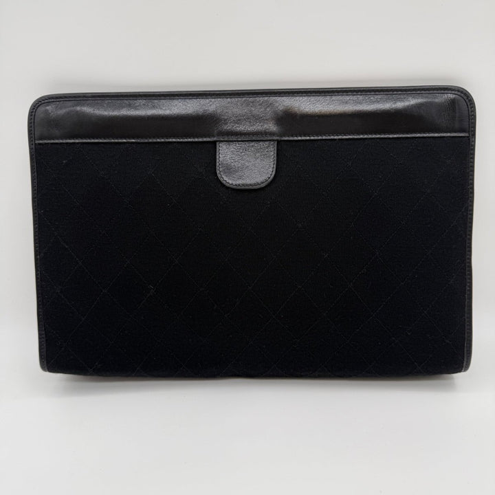 Chanel CC Black Quilted Cotton Vintage Clutch Bag - Lux Central