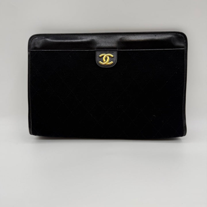Chanel CC Black Quilted Cotton Vintage Clutch Bag - Lux Central