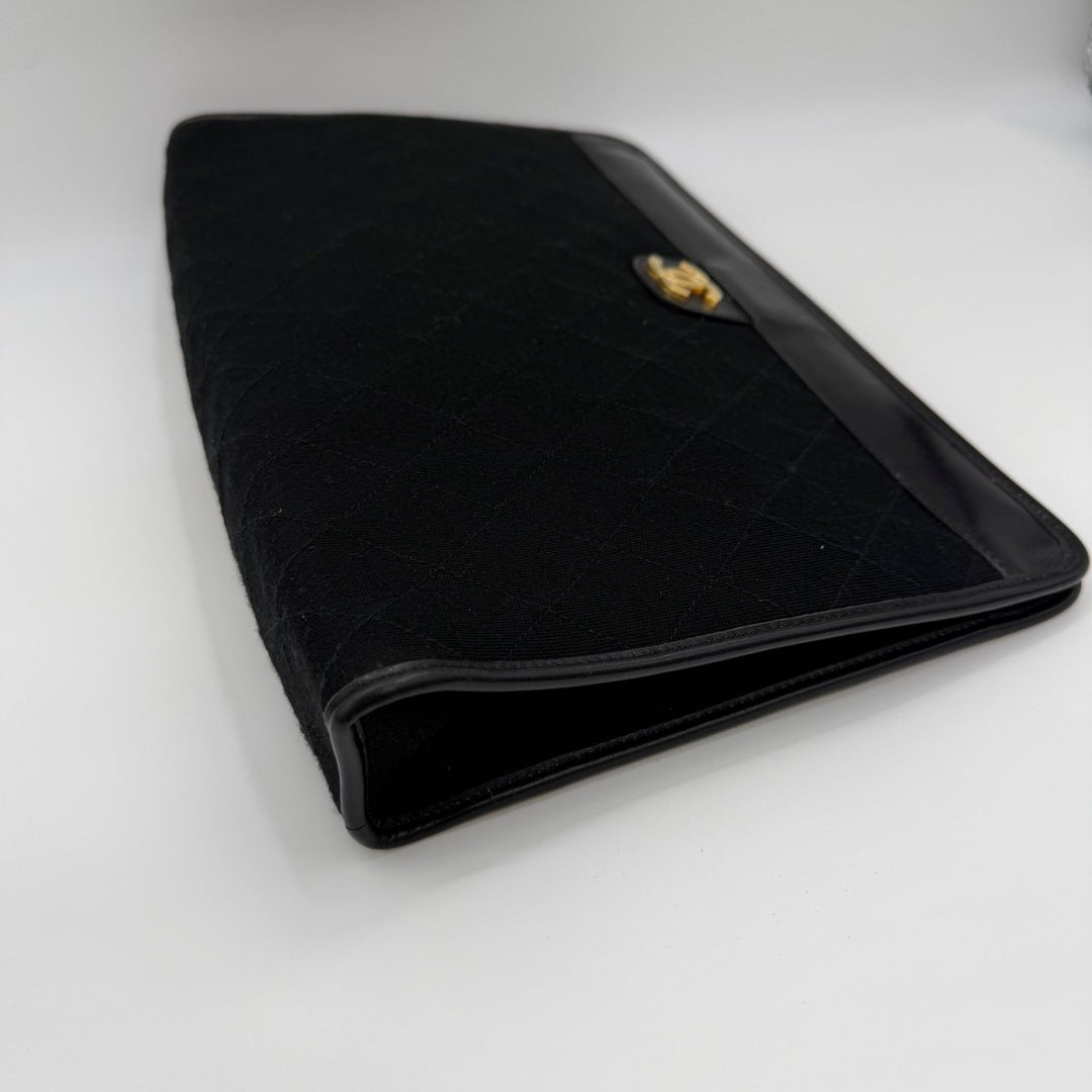 Chanel CC Black Quilted Cotton Vintage Clutch Bag - Lux Central