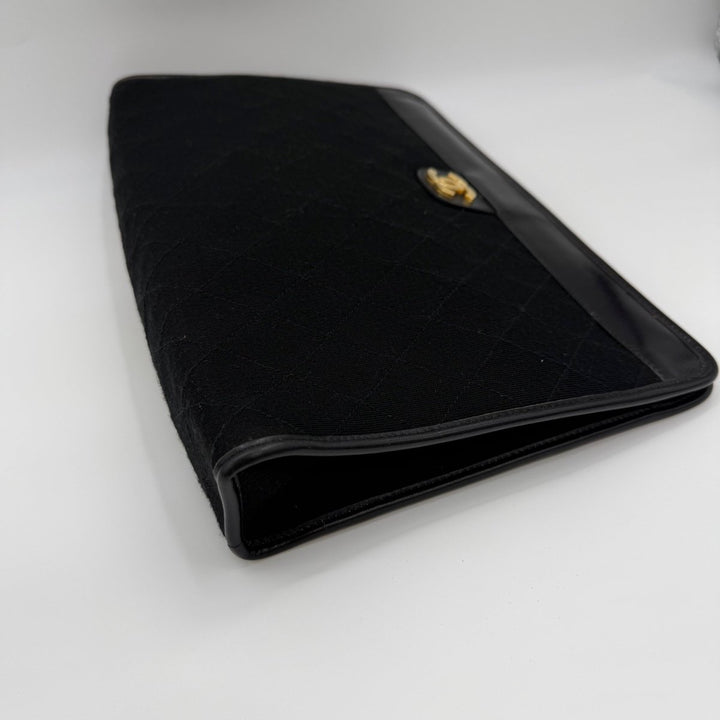 Chanel CC Black Quilted Cotton Vintage Clutch Bag - Lux Central