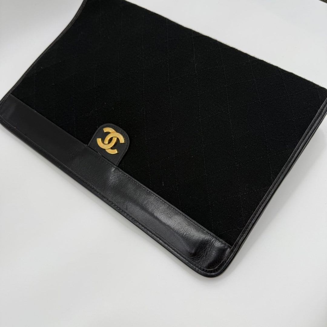 Chanel CC Black Quilted Cotton Vintage Clutch Bag - Lux Central