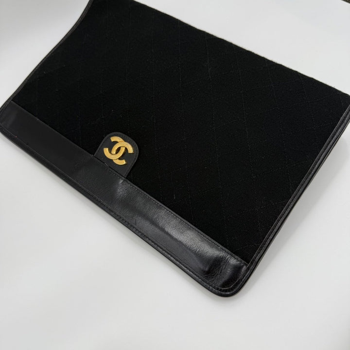 Chanel CC Black Quilted Cotton Vintage Clutch Bag - Lux Central