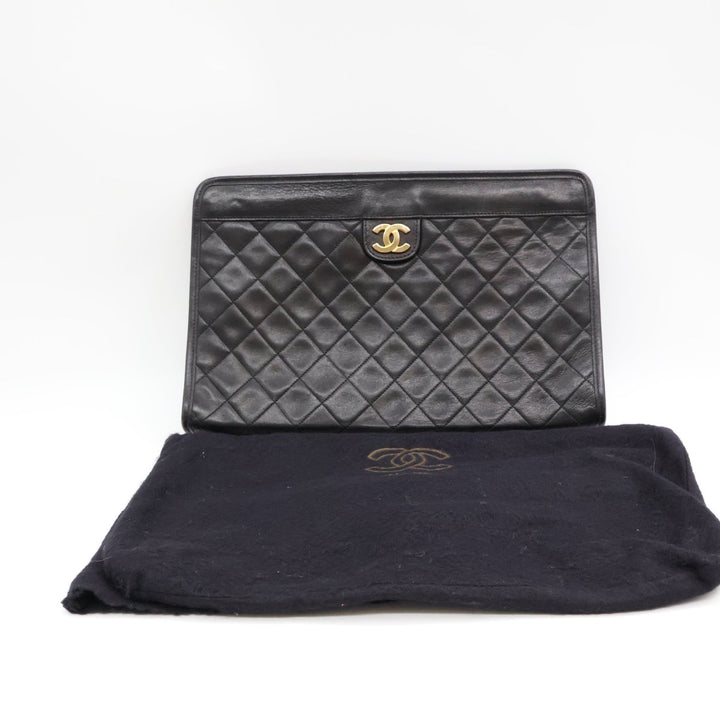 Chanel CC Black Quilted Lambskin Vintage Clutch Bag - Lux Central