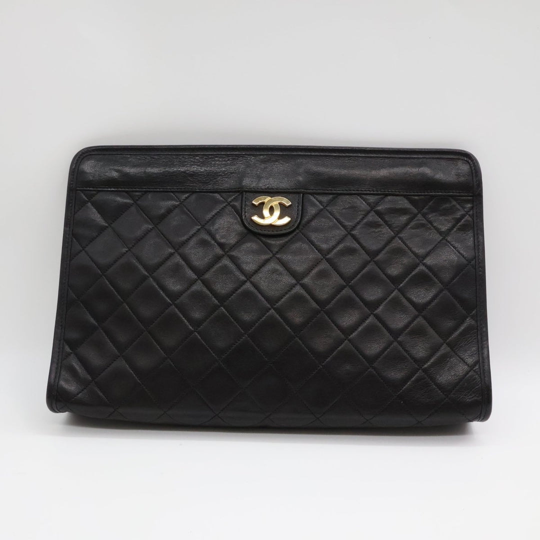 Chanel CC Black Quilted Lambskin Vintage Clutch Bag - Lux Central