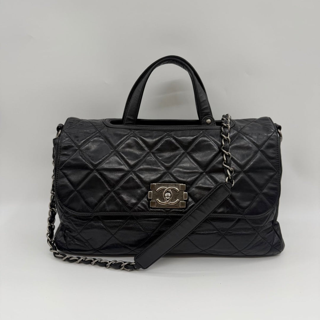 Chanel CC Boy Black Lambskin Satchel Handbag - Lux Central