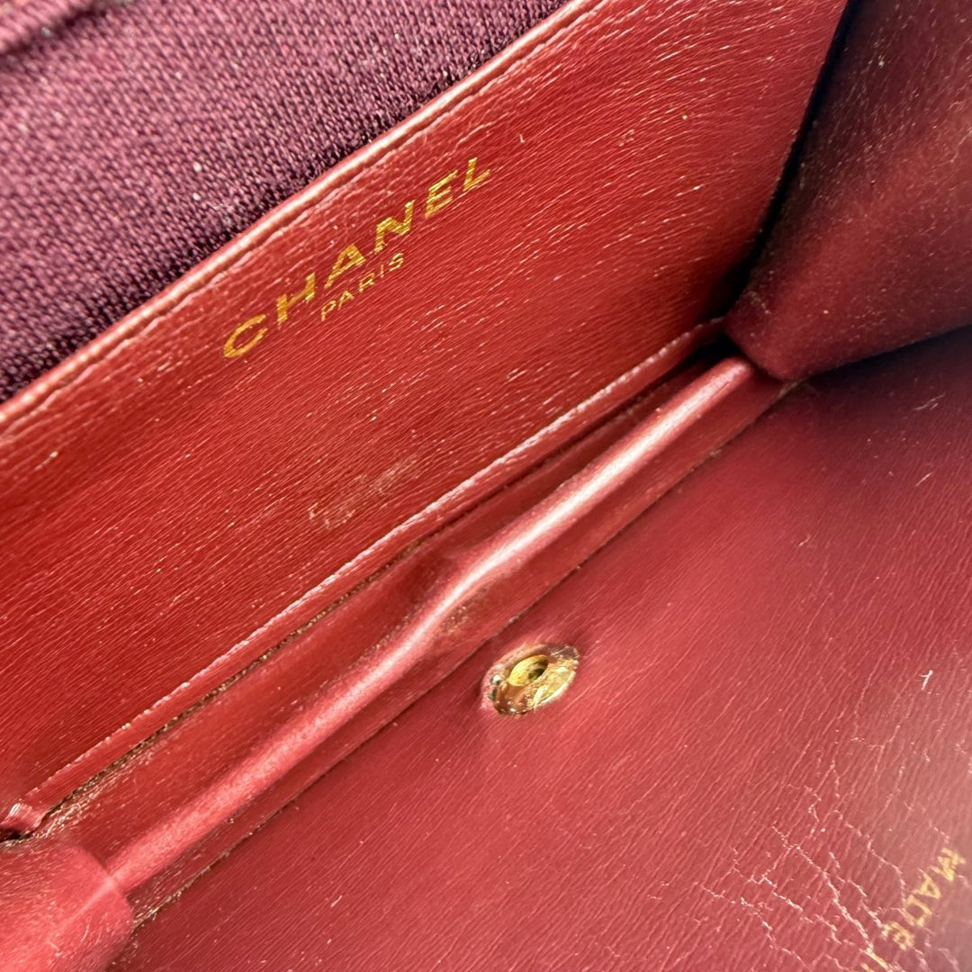 Chanel CC Burgundy Push Lock Single Flap Shoulder Handbag - Lux Central