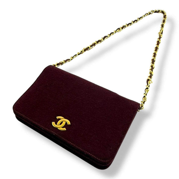 Chanel CC Burgundy Push Lock Single Flap Shoulder Handbag - Lux Central