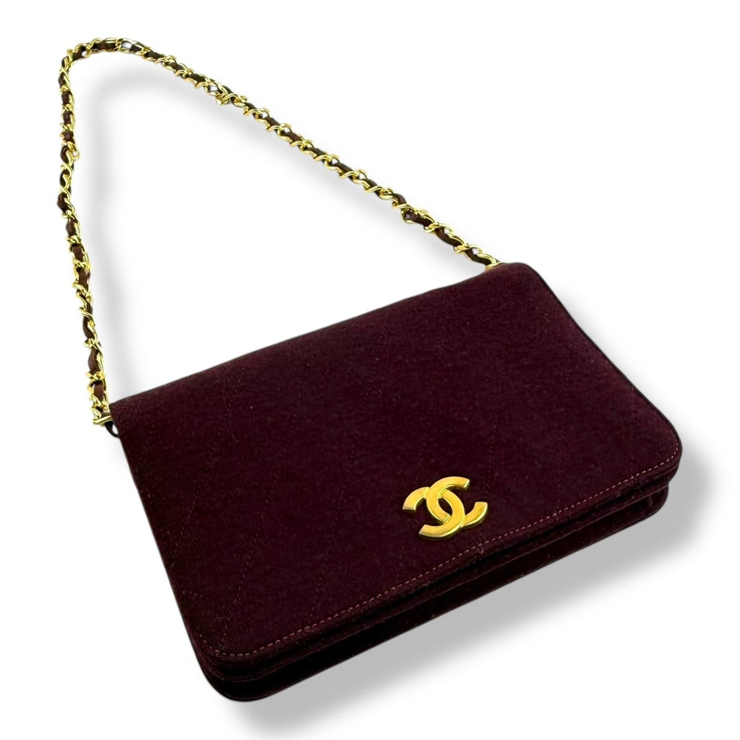 Chanel CC Burgundy Push Lock Single Flap Shoulder Handbag - Lux Central